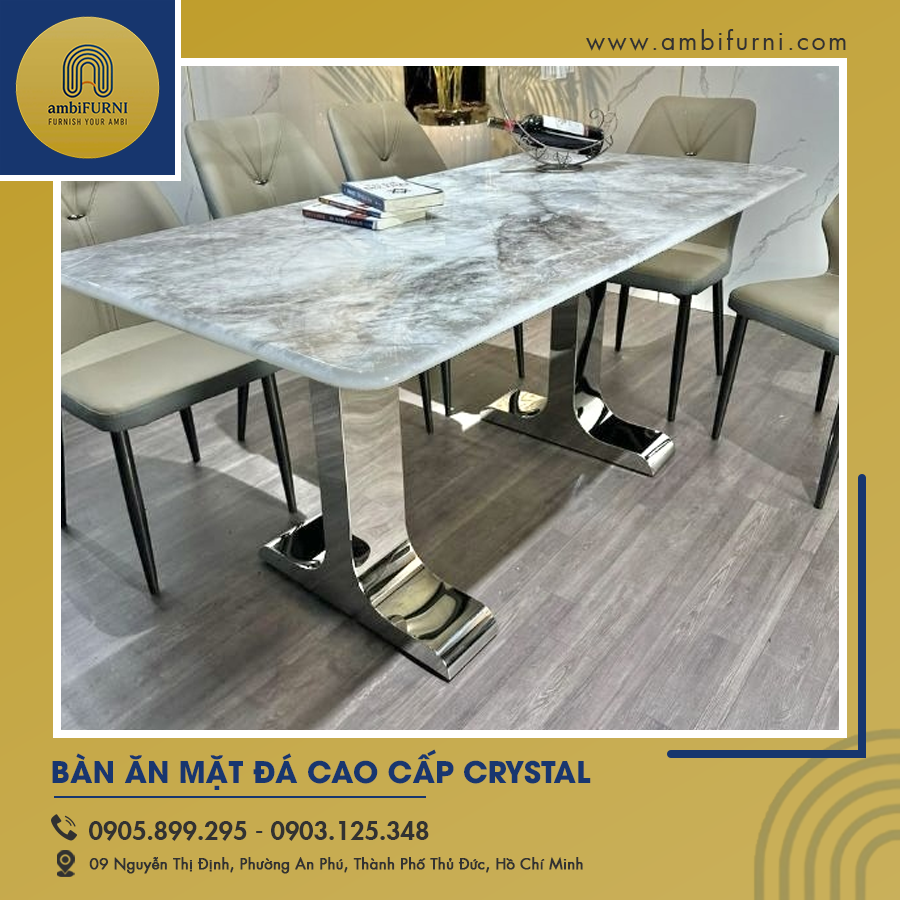 Bàn ăn mặt đá cao cấp Crystal – Biểu tượng của không gian sống sang trọng