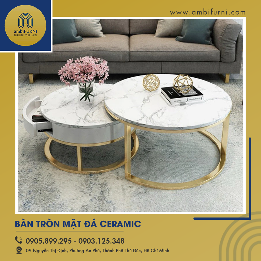 Bàn tròn mặt đá Ceramic – Lựa chọn đẳng cấp cho không gian sống hiện đại